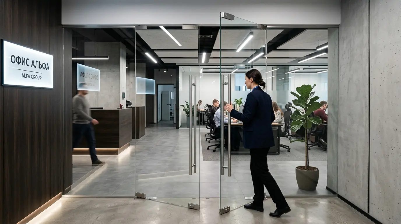 Тёплое структурное остекление — распашной, стекло, двери, офис