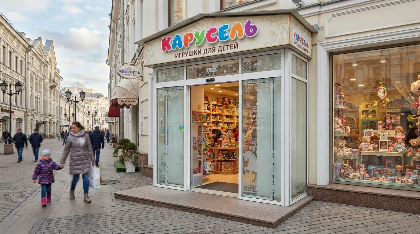 Автоматические раздвижные двери с системой контроля доступа — игрушки, магазин, витрина, москва