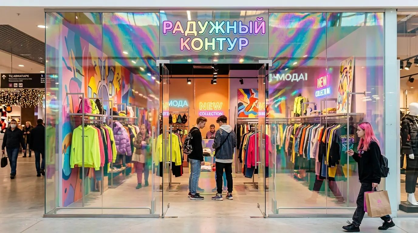 Стальные торговые витрины повышенной прочности — стекло, перегородка, радуга, эффект